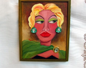 Original Oil Portrait Painting High Society Fashionable Lady with Vintage Jewelry on Canvas Framed Ready to Hang on Etsy