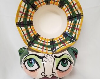 Hand-Painted Ceramic Planter: Whimsical Face, Self-Watering African Violet Pot