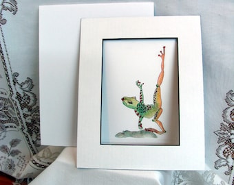 Yoga Frog Print "Agile Zen Frog" Matted Giclee Print Archival Inks, Whimsical Pen, Ink & Watercolor for Standard 8" x 10" Frame on Etsy