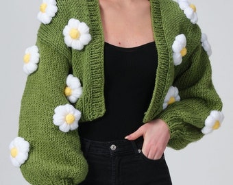 Daisy Cardigan Knitting Pattern, Knitting Women Pattern, Knitting Pattern Crop Cardigan