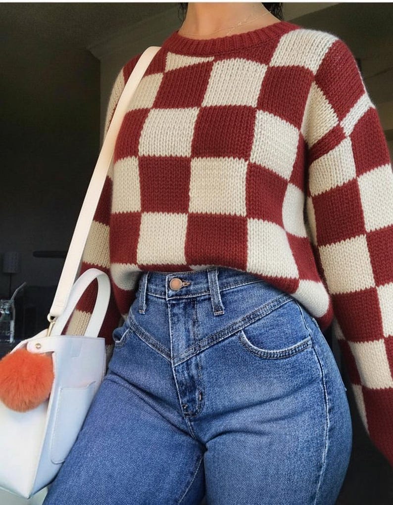 Checker Pattern Sweaters Checkerboard Sweater Knitting Pattern, Oversized Jumper (digital ...