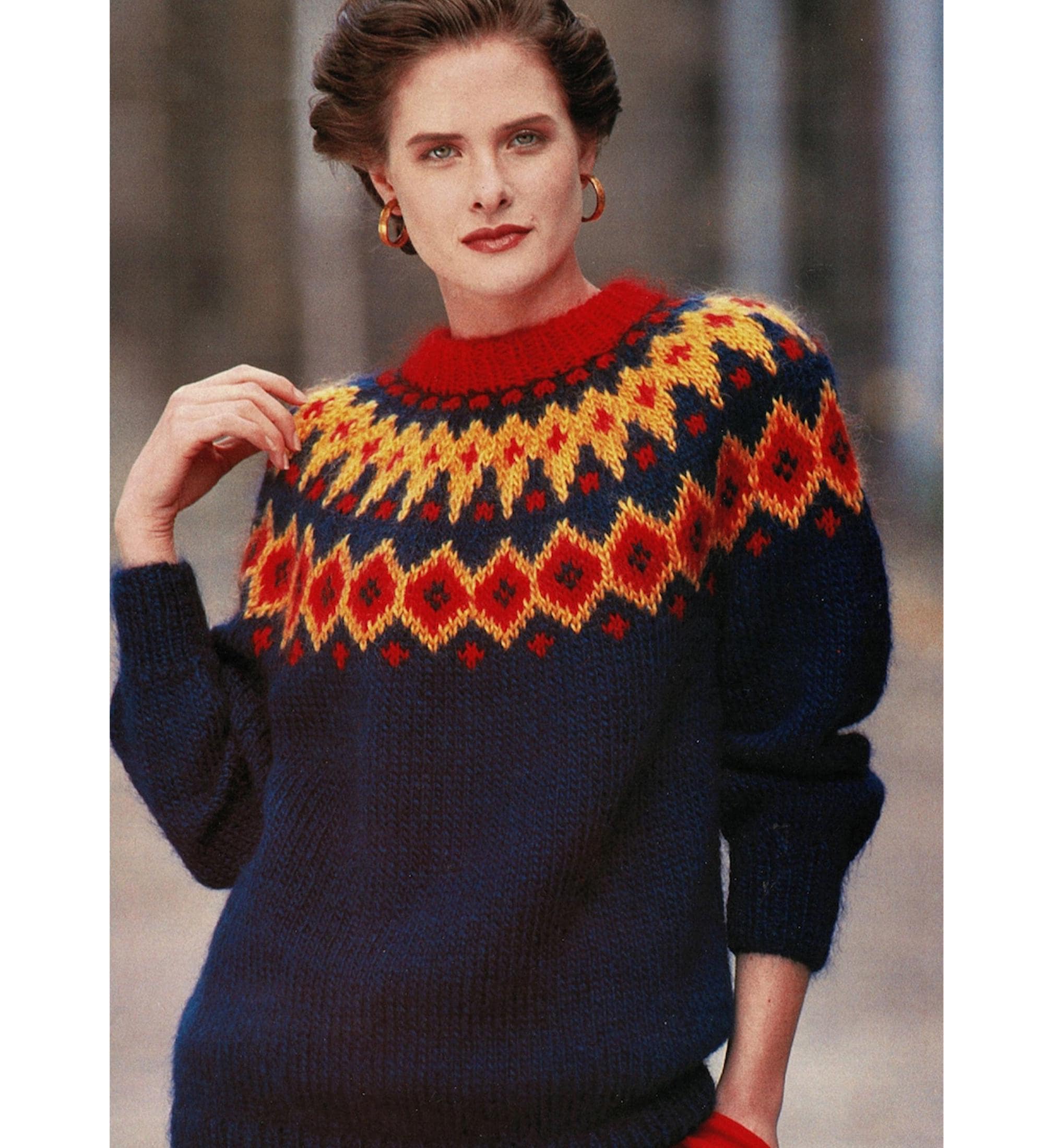 Pull Tricoté Vintage Coloré Années 90 - Marque Duplex - Taille L - Motifs Géométriques - Coton/Ramie