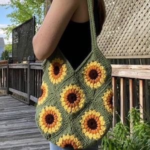 Häkeltasche Muster, Sunflower Bag Muster, Grandma Square Häkelanleitung , NUR PDF