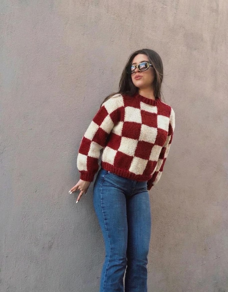 Checker Pattern Sweaters Checkerboard Sweater Knitting Pattern, Oversized Jumper (digital ...