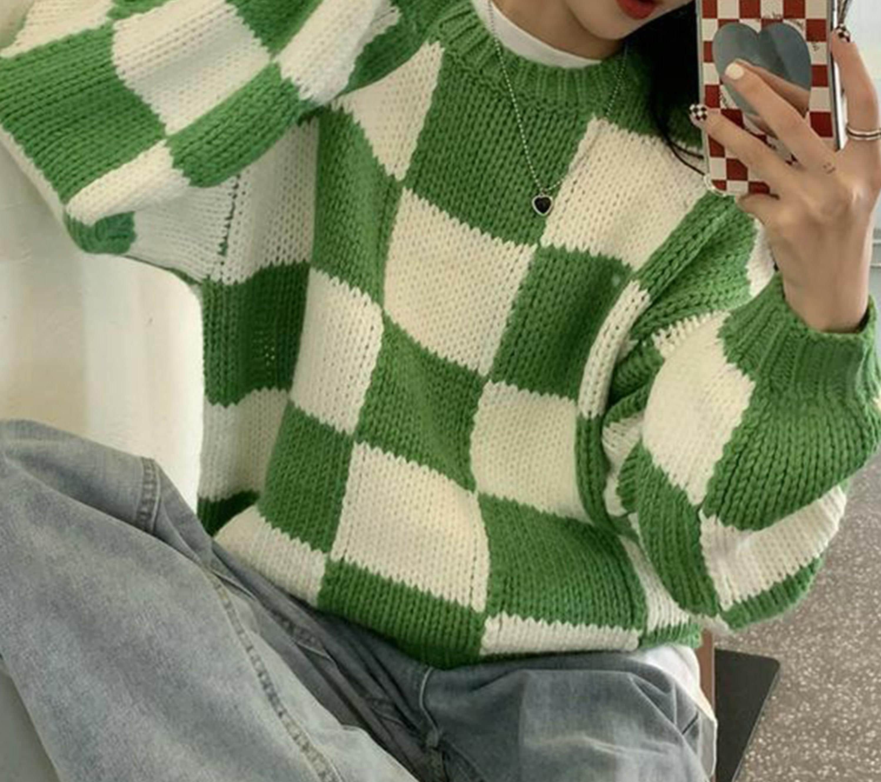 Talia Jumper Pattern, Checkerboard Swater Pattern, Knit Sweater