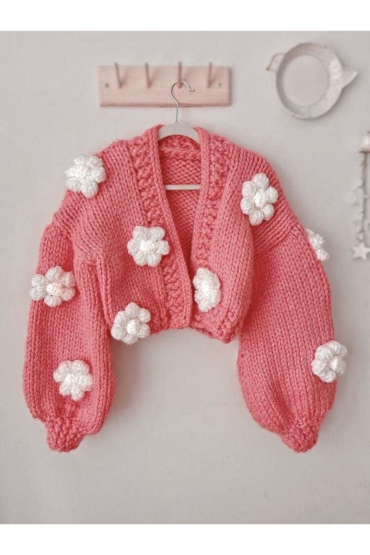 アメリヴィンテーART FLOWER KNIT CARDIGAN Daisy Flower Cardigan Knitting Pattern, Knitting Floral
