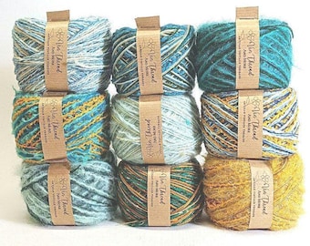 Kit de Fios Reciclados: Caixa Misteriosa Multicolorida 'Azul Claro, Mostarda, Verde Azul'