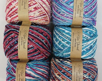 Pacote de fios multicoloridos reciclados, 300g, fibras mistas para tricô e crochê.