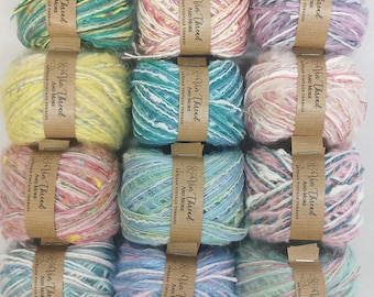 Kit de Fios Reciclados: Caixa Misteriosa Multicolorida em Tons Pastel de Rosa, Azul, Amarelo e Verde