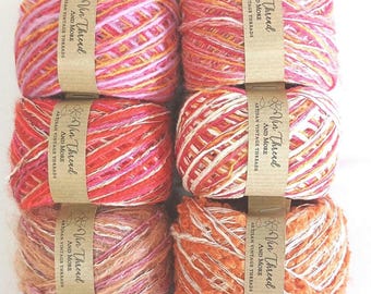 Kit de Fios Reciclados: Caixa Misteriosa Multicolorida Laranja, Roxa e Rosa
