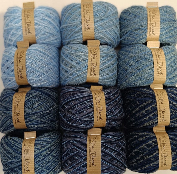 Bundle of Blue Upcycled Artyarn from VinThreadAndMore, reclaimed yarn cakes