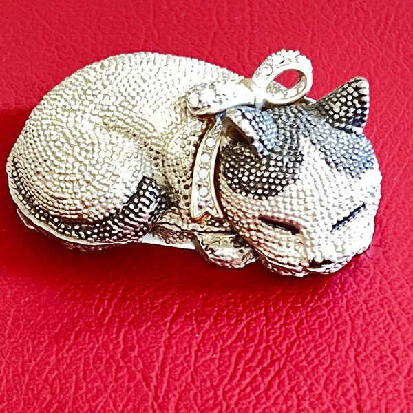 Sleeping Cat Jewelry Silver Trinket Box