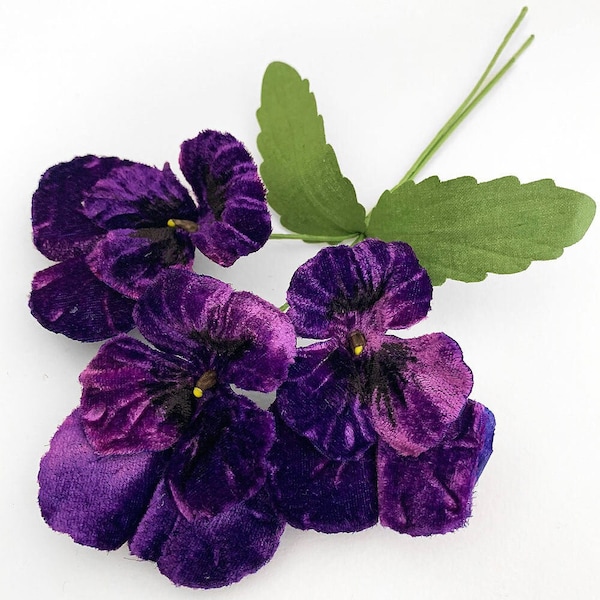 Czech Republic Velvet Millinery Flowers Spray of Large Dark Purple Pansies NFC047-DKP