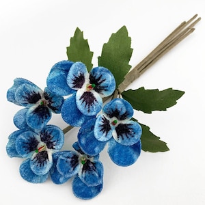 Czech Millinery Flowers Small Velvet Pansies Pansy Blue Mix NFC033-BL