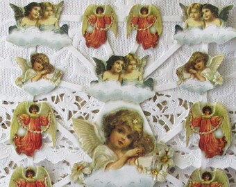 Holland Vintage Oversized Scraps Paper Lithographed Die Cut Scrap 7-1/2" X 10-1/2"  Victorian Angels OH23