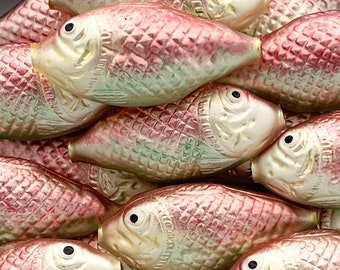 1 Czech Pale Pink and Green Fish Hand Blown Christmas Garland Bead 2-3/4&quot; GB500PG