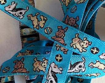 5 Yards Playful Puppies Jacquard Sewing Ribbon 7/16" Wide Trim Dog Pups VT308