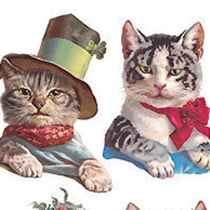 3 Sheets Self Adhesive Cats Kittens In Hats Stickers Colorful Scrapbooking Stickers Each Sheet 3-3/4" by 7-7/8"   STKP68