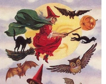 3 Sheets Self Adhesive Halloween Witch Bat And Pumpkin Stickers Colorful Scrapbooking Stickers  STKP35