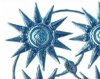 Dresden Trim Paper Foil 6 Blue Stars Medallions Halos Germany 6 Die Cuts Christmas