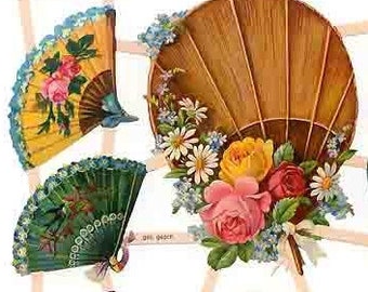 Germany Paper Scraps Lithographed Die Cut Victorian Fans Fancy  7392