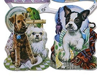 Germany Die Cut Paper Scraps With Puppies Dogs  7121