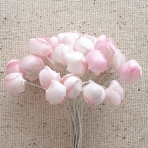Vintage Flowers Petite 2 Bundles = 48 Pink Satin Millinery Buds East Germany ~ Old Store Stock VAT015-PKx2