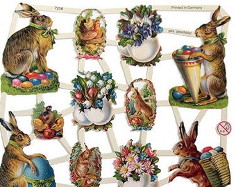 Germany Paper Scraps Lithographed Die Cut Victorian Easter Rabbits  7256