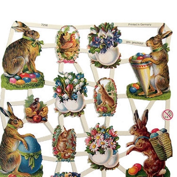 Germany Paper Scraps Lithographed Die Cut Victorian Easter Rabbits  7256