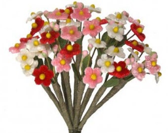 Czech Velvet Forget Me Nots Millinery Fabric Flowers Red Pink White Mix NFC046-RMX
