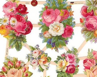 Germany Paper Scraps Die Cut Lithograph Victorian Pink Roses  7372