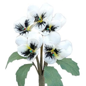 Czech Millinery Flowers Small Velvet Pansies Pansy Flower ~ White With Yellow NFC033-WH