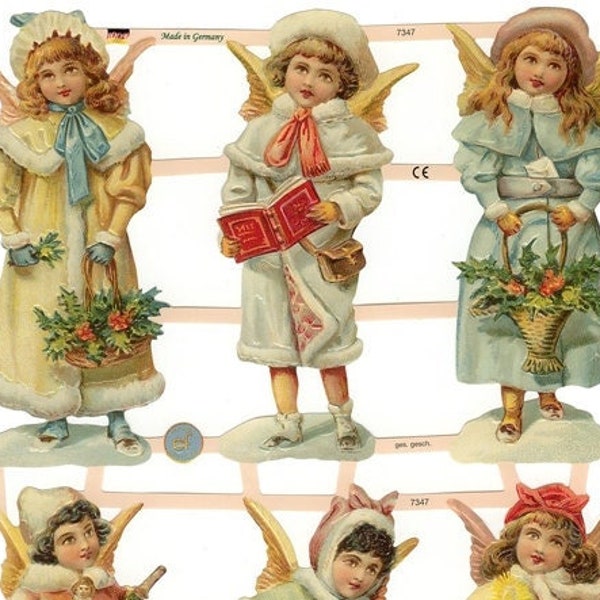 Germany Paper Scraps Lithographed Die Cut Victorian Pastel Christmas Angels  7347