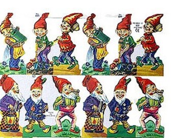 England Die Cut Paper Scraps Working Gardening Elves Gnomes Out Of Print  849