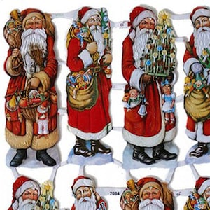 Germany Paper Scraps Die Cuts With Christmas Victorian Santas  7084