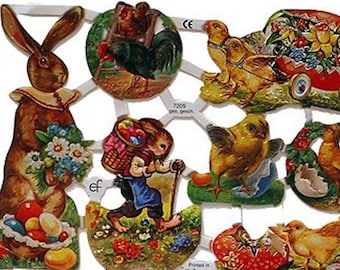Germany Paper Scraps Lithographed Die Cut Victorian Easter Rabbits  7205
