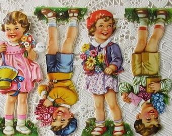 Vintage PZB Germany Paper Scraps Lithographed Die Cut Sweet Children Scrap  PZB 1278