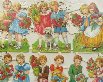 Vintage EAS Germany Die Cut Paper Scraps Children And Their Pets Circa 1950s  EAS 3006