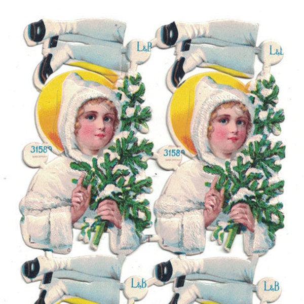 Vintage Germany Lebkuchen German Cookie Christmas Snow Maiden Small Scraps L&B Paper Die Cut Scrap 31589