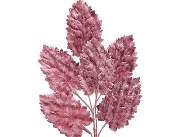 Vintage Germany Millinery Leaves 1950s Pink Striped Velvet Rose Leaves  VL128PMX