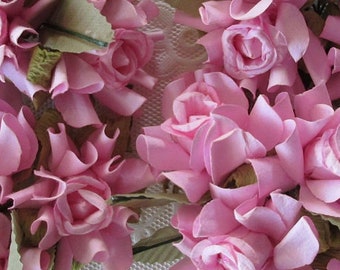 Paper Flowers 30 Millinery Country Roses Pink ~ 6 Bundles