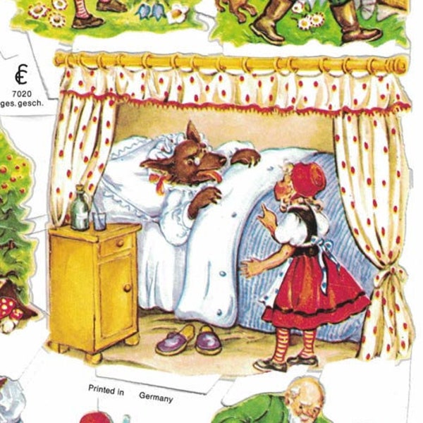 Germany Scrap Paper Lithographed Die Cut Scraps Fairy Tale Red Riding Hood 7020