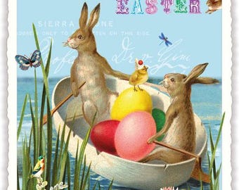 From Germany 5 Postcards Easter Rabbit Bunnies Five Matching German Cards PK1182