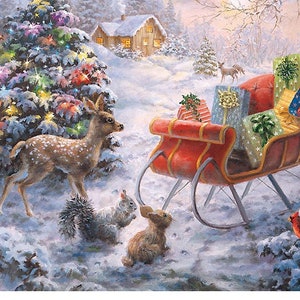 Christmas Germany Advent Calendar Animals And Sleigh 8-1/4&quot; by 11-5/8&quot; ADV10389