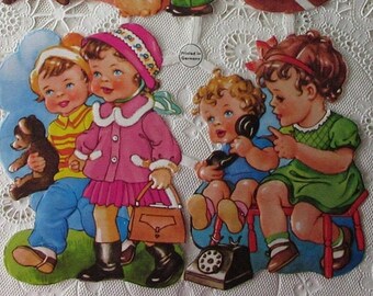 Vintage PZB Germany Paper Scraps Lithographed Die Cut Sweet Children  PZB 0002