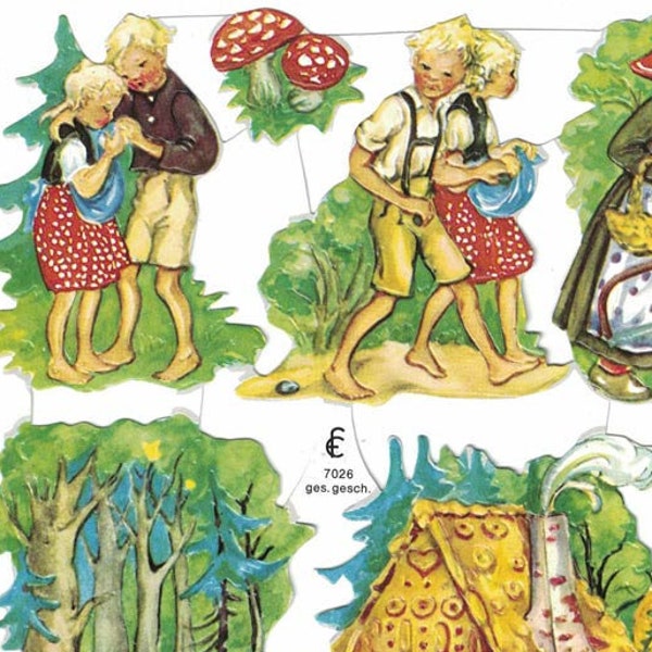 Germany Scrap Paper Lithographed Die Cut Scraps Fairy Tale Hansel & Gretel 7026