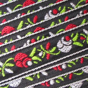 4 Yards Vintage Japan Rose Trim 1/2&quot; Wide Jacquard Ribbon Black Red Silvery White Green RV34