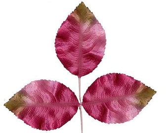 18 Vintage Millinery Leaves 1950s Silk Pink Ombre Rose Leaves Brown Tips  VL126PMX x2