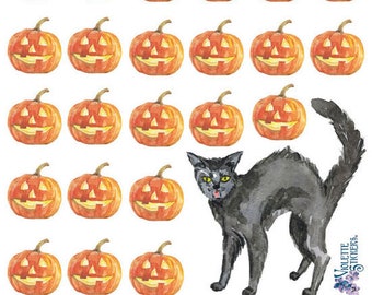 3 Sheets Self Adhesive Halloween Black Cat And Pumpkin Stickers Colorful Scrapbooking Stickers Each Sheet 3-3/4" by 7-7/8"  STKC123