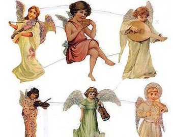 Denmark Paper Lithographed Die Cut Glittered Scraps Beautiful Angels  SD20